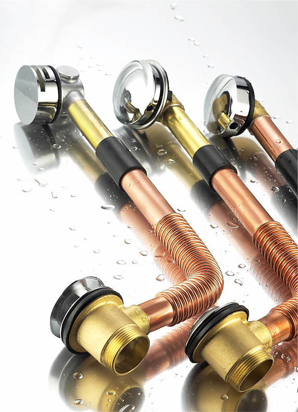 Copper drain assembly with chrome handles